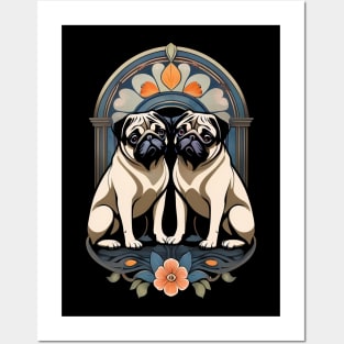 Art Nouveau Lover Pugs Dogs Art Posters and Art